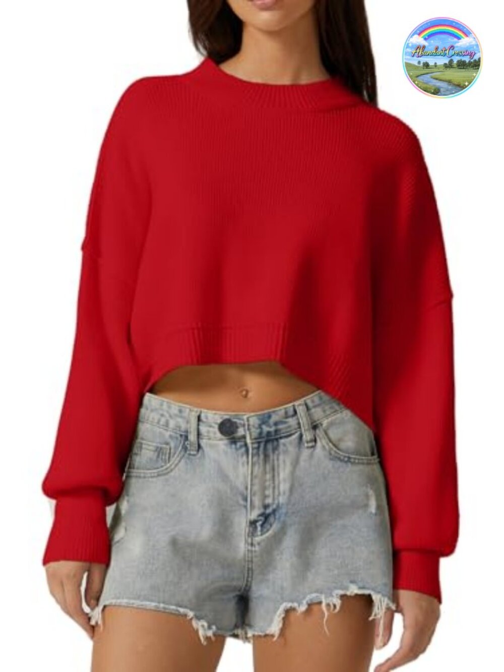 Oversized Cropped Mock Neck Pullover Sweater